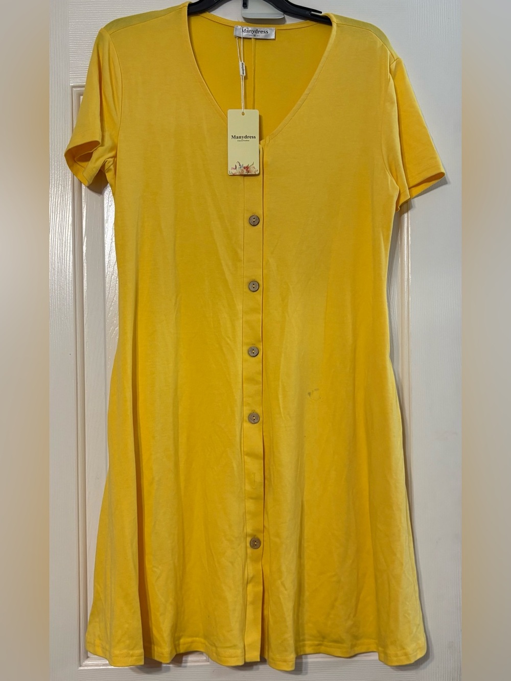 Mayodress' Bright Yellow Button-Front V-Neck Dress